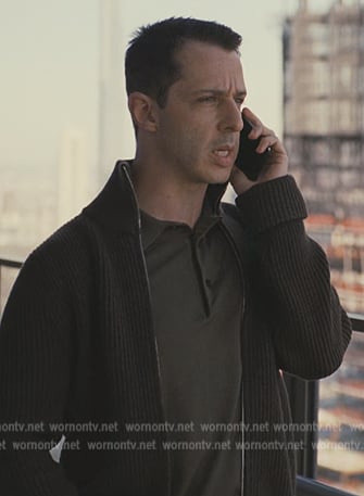 Kendall’s black knit zip down sweater on Succession