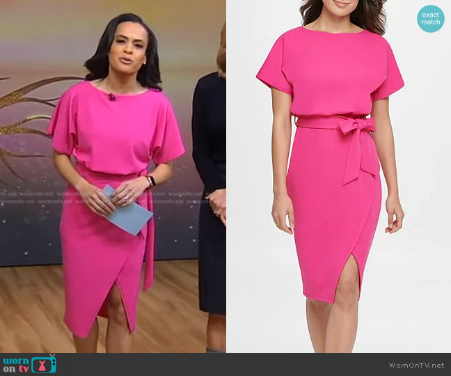 Kensie Blouson Wrap Dress in Hot Pink worn by Linsey Davis on Good Morning America