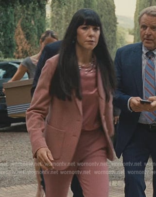 Kerry’s pink blazer and satin blouse on Succession