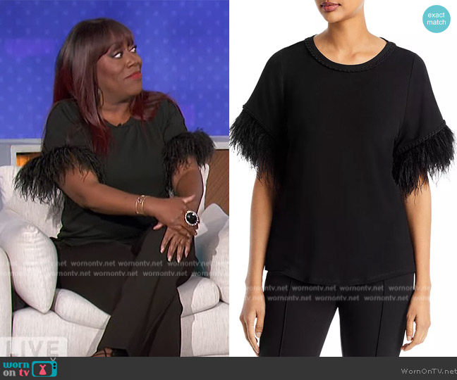 Kobi Halperin Miley Feather Trim Top worn by Sheryl Underwood on The Talk