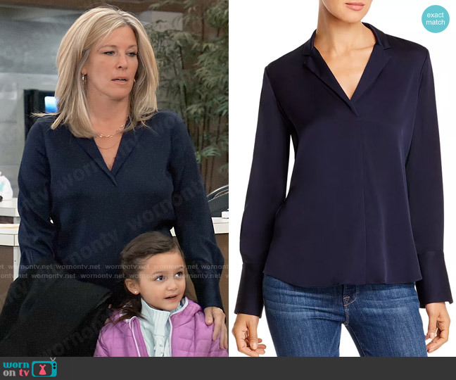 Kobi Halperin Rebekah Blouse in Midnight Blue worn by Carly Spencer (Laura Wright) on General Hospital