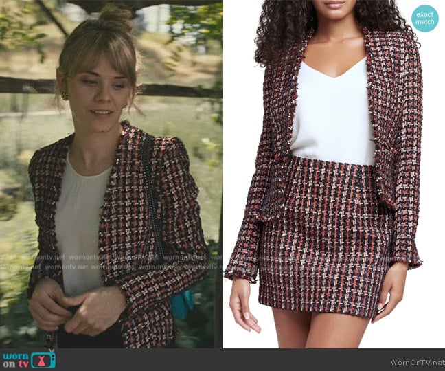 L'Agence Adette Houndstooth Tweed Collarless Blazer worn by (Annabelle Dexter-Jones) on Succession