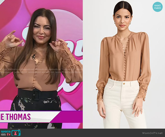 L'Agence Ava Lace Cuff Blouse in Praline worn by Bobbie Thomas on Today