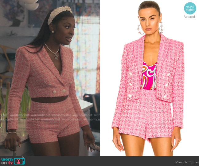 L'Agence Inez Cropped Blazer worn by Hilary Banks (Coco Jones) on Bel-Air