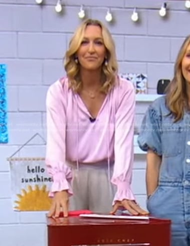 Lara’s pink tie neck satin top on Good Morning America