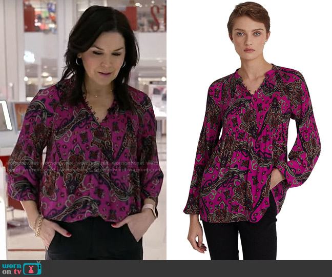 LAUREN Ralph Lauren Paisley Pleated Georgette Blouse worn by Meg Oliver on CBS Mornings