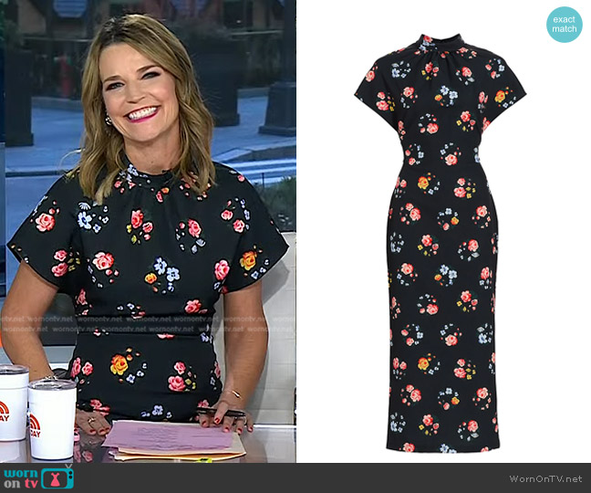 Lela Rose Floral Print Crepe Midi Sheath Dress worn by Savannah Guthrie on Today