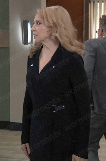 Liesl’s black buckled wrap dress on General Hospital