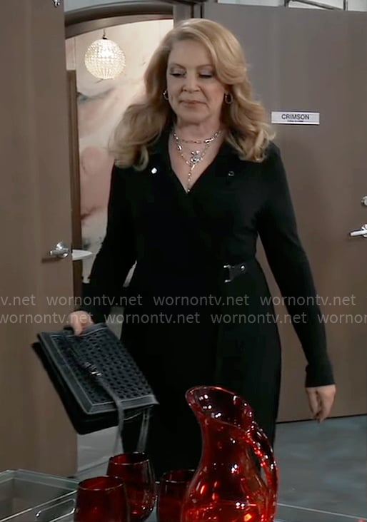 Liesl’s black buckled wrap dress on General Hospital