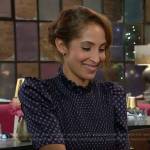 Lily’s navy dotted short sleeve dress on The Young and the Restless