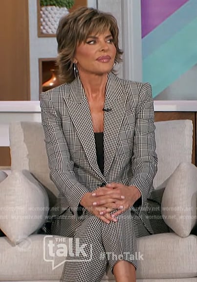 Lisa Rinna’s gray mixed plaid blazer on The Talk