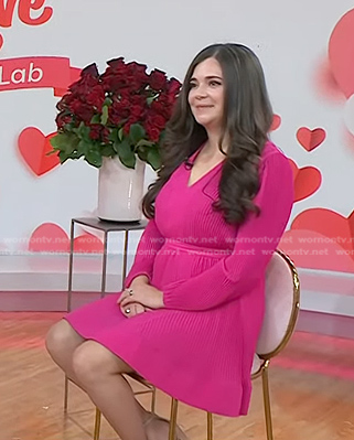 Logan Ury’s pink pleated v-neck dress on Today