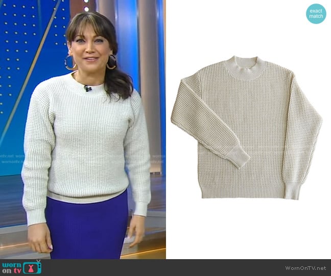 Long Wharf Supply Rye SeaWell Sweater in Cream worn by Ginger Zee on Good Morning America