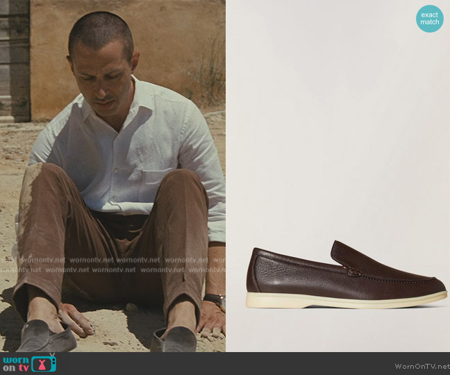 Loro Piana Summer Walk suede moccasins worn by Kendall Roy (Jeremy Strong) on Succession