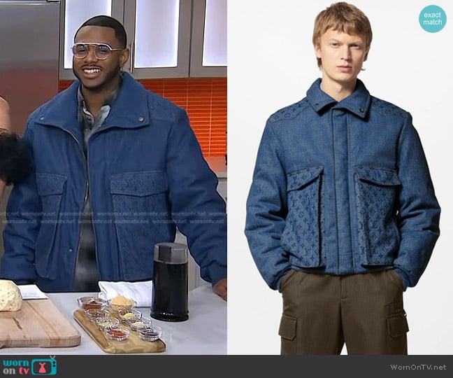 Louis Vuitton Monogram Padded Denim Jacket worn by Kwame Onwuachi on Today
