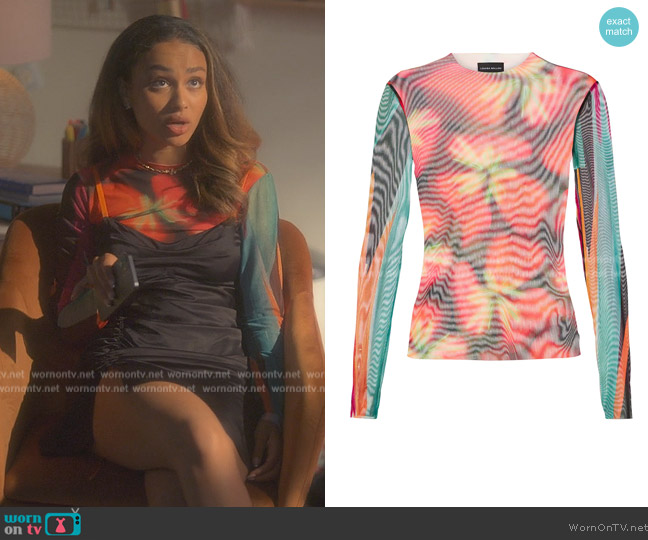 Louisa Ballou Printed mesh top worn by Kiela (Daniella Perkins) on Grown-ish