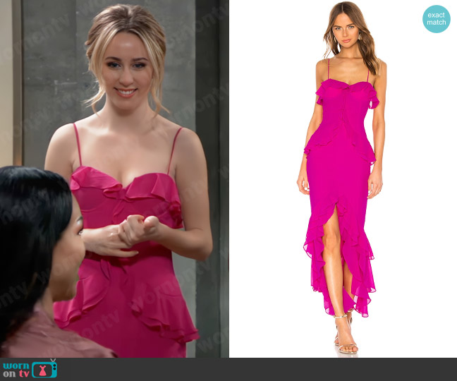 Lovers + Friends Melissa Gown in Magenta worn by Josslyn Jacks (Eden McCoy) on General Hospital
