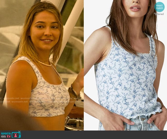 Lucky Brand Printed Lace-Trim Tank Top worn by Sarah Cameron (Madelyn Cline) on Outer Banks