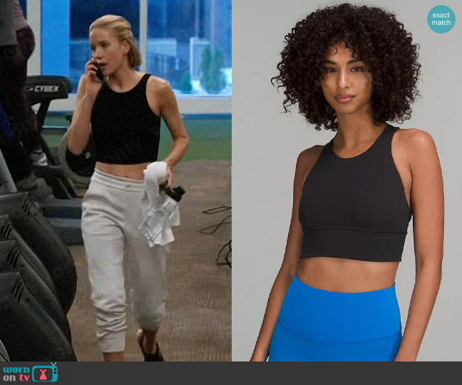 Lululemon Wunder Train Longline Bra in Black worn by Hannah Asher (Jessy Schram) on Chicago Med