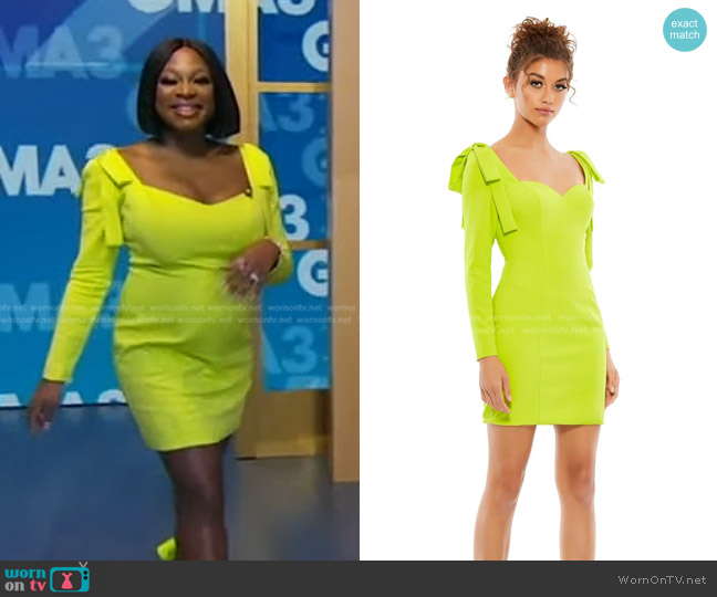 Mac Duggal Bow Shoulder Long Sleeve Sweetheart Fitted Mini Dress worn by Naturi Naughton on Good Morning America