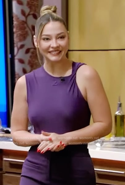 Madelyn Cline’s purple top and skirt on Live with Kelly and Ryan