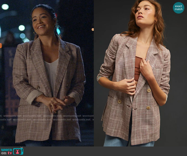 Maeve Double-Breasted Blazer worn by Nell Serrano (Gina Rodriguez) on Not Dead Yet