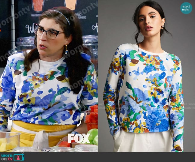 Maeve Long-Sleeve Printed Tee in Blue Motif worn by Kat Silver (Mayim Bialik) on Call Me Kat
