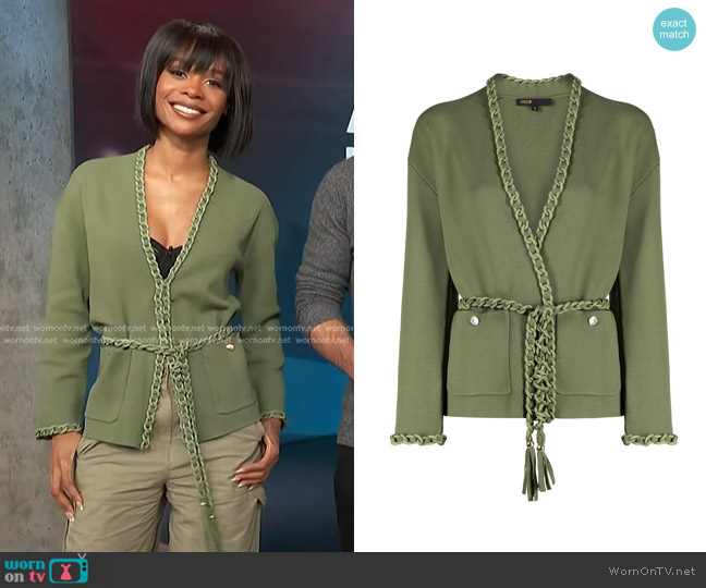 Maje Cardigan with Braided Trim worn by Zuri Hall on Access Hollywood