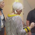 Margaret’s gray knit v-neck sweater on The Real Housewives of New Jersey
