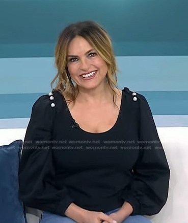 Mariska Hargitay’s black pearl embellished top on Today
