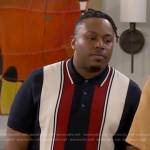 Marty’s navy and red striped polo shirt on The Neighborhood