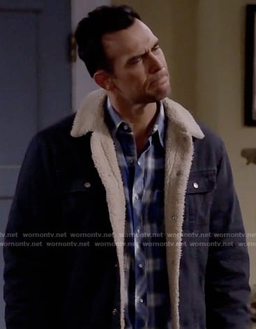 Max’s denim and shearling jacket on Call Me Kat