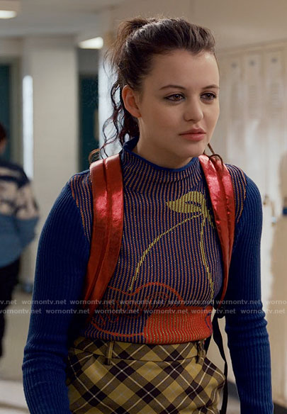 Maxine’s blue cherry print top on Ginny & Georgia