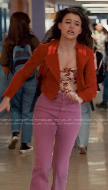 Maxine’s floral top and pink corduroy pants on Ginny & Georgia