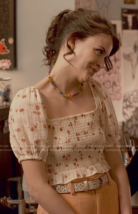 Maxine’s white floral smocked top on Ginny & Georgia
