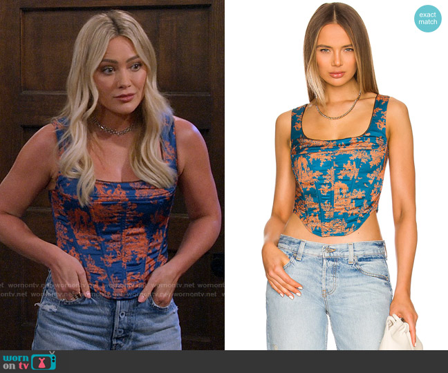 Miaou Campbell Corset Top in Marmalade Toile worn by Sophie (Hilary Duff) on How I Met Your Father