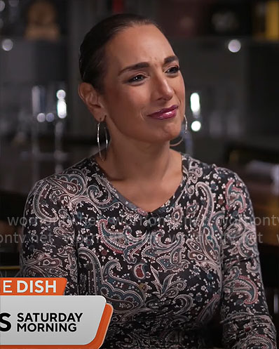 Michelle Miller’s paisley print long sleeve dress on CBS Mornings