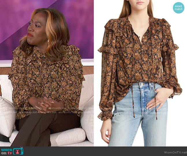 Moon River Floral Ruffle Blouse worn by Sheryl Underwood on The Talk