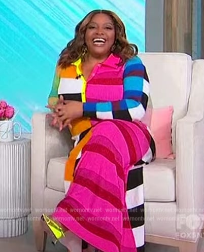Sherri’s mixed stripe ribbed dress on Sherri