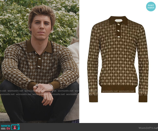 Namacheko Diamond-pattern polo jumper worn by Adam Pratt (Lukas Gage) on You