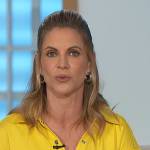 Natalie’s yellow asymmetric button shirtdress on The Talk