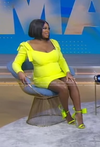 Naturi Naughton’s yellow bow shoulder mini dress on Good Morning America