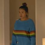 Nell’s blue sweatshirt with rainbow stripes on Not Dead Yet