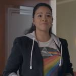 Nell’s Pink Floyd graphic tee and black blazer with hoodie on Not Dead Yet