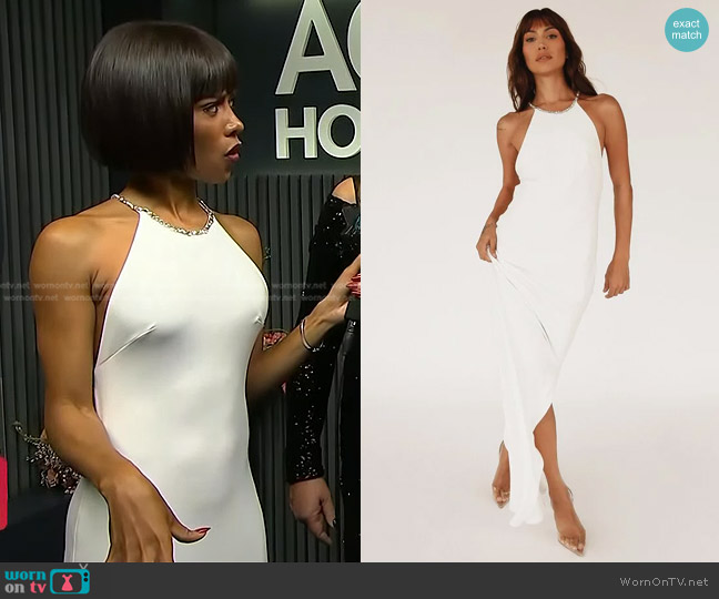 Nicole by NF Halter Gown with Crystal Trim worn by Zuri Hall on Access Hollywood