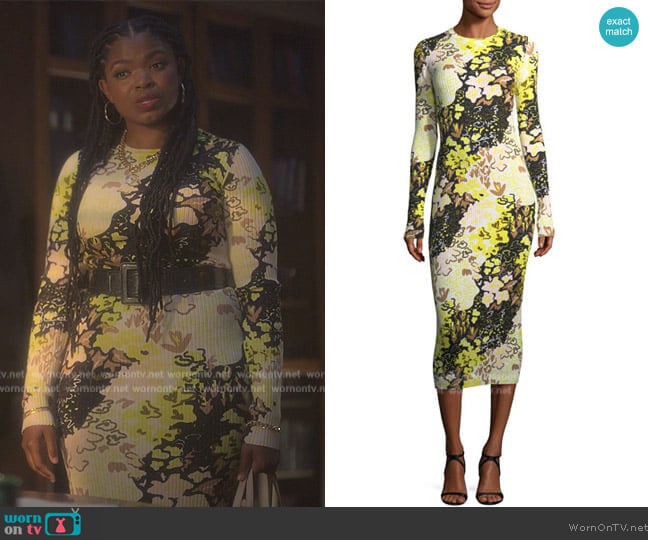Opening Ceremony Floral-Print Long-Sleeve Rib-Knit Midi Dress