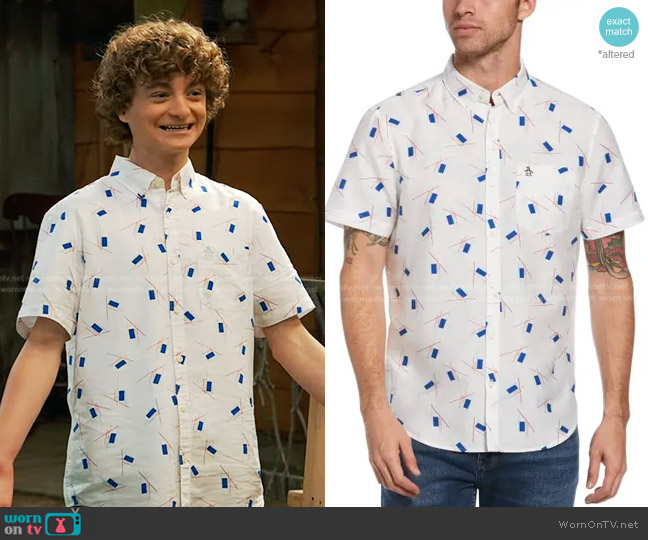 Original Penguin Geo Print Shirt worn by Finn Sawyer (Will Buie Jr) on Bunkd