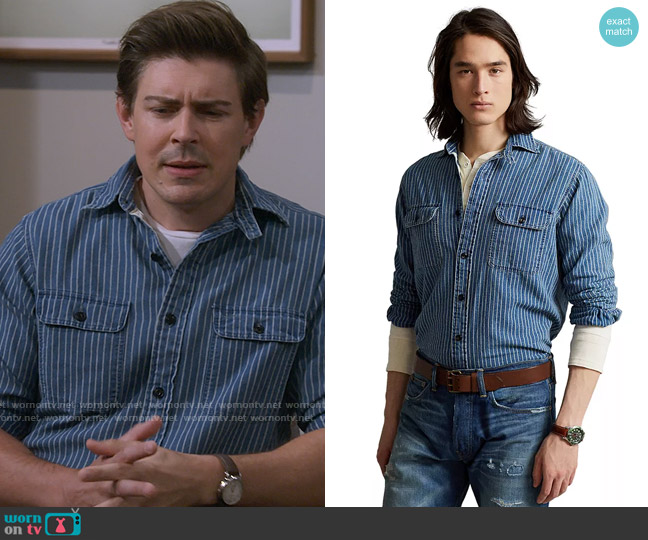 Polo Ralph Lauren Classic Fit Indigo Striped Workshirt worn by Jesse (Christopher Lowell) on How I Met Your Father