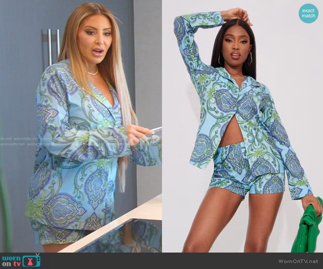 Pretty Little Thing Swirl Print High Oversized Shirt worn by Larsa Pippen (Larsa Pippen) on The Real Housewives of Miami