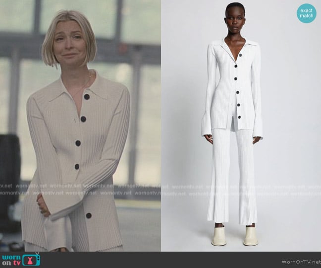 Proenza Schouler Rib Knit Collared Cardigan worn by (Annabelle Dexter-Jones) on Succession